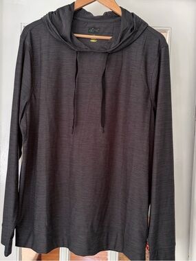 Greg Norman Collection Heathered Charcoal Hooded Top with Neon Logo Size Large